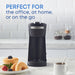 PERFECT FOR the office, at home, or on the go. Elite Gourmet coffee maker on the table with white coffee mug and donuts.
