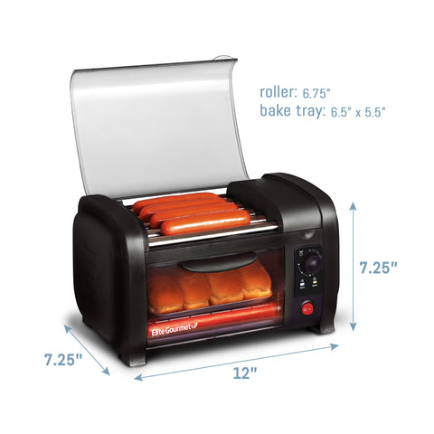 Dimensions:  Roller - 6'75".  Bake Tray - 6.5" x 5.5".  7.25" Length, 12" Width, 7.25" Height.