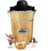 6Qt. Old Fashioned Bucket Ice Cream Maker next to various Ice Cream sundaes flavors.