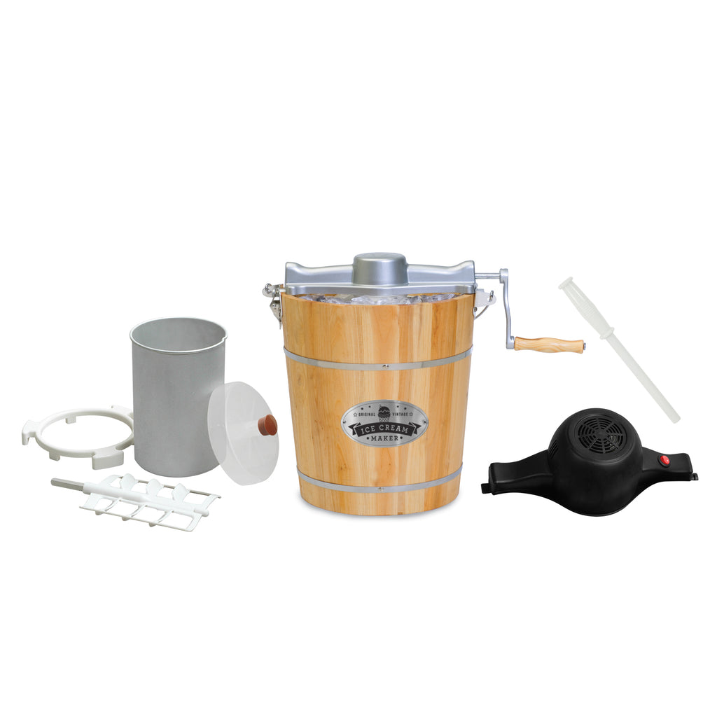 Electric Motorized Old-Fashioned Bucket Ice Cream Maker Hand Crank
