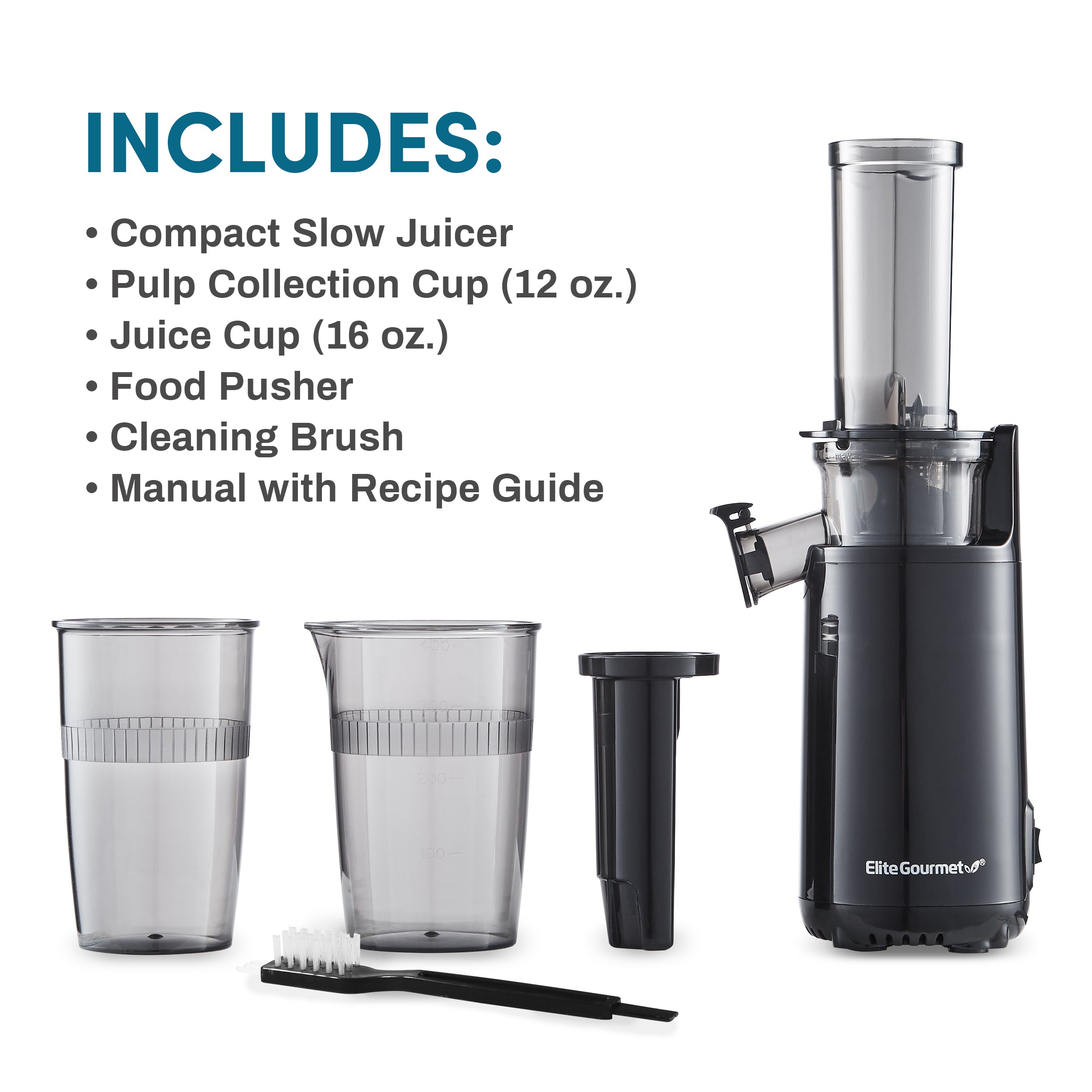 16oz Compact Masticating Slow Juicer – Shop Elite Gourmet - Small