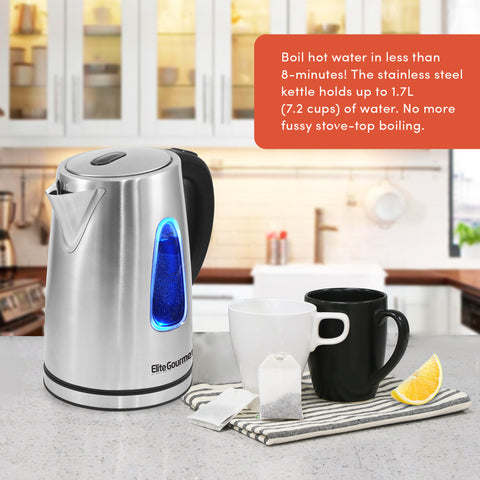 1.7L Stainless Steel Cordless Electric Kettle with Auto Shut-Off