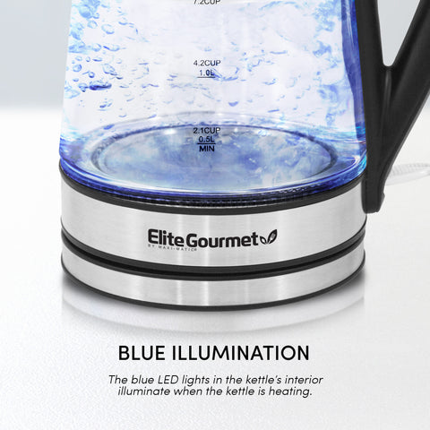 BLUE ILLUMINATION The blue LED lights in the kettle's interior illuminate when the kettle is heating.