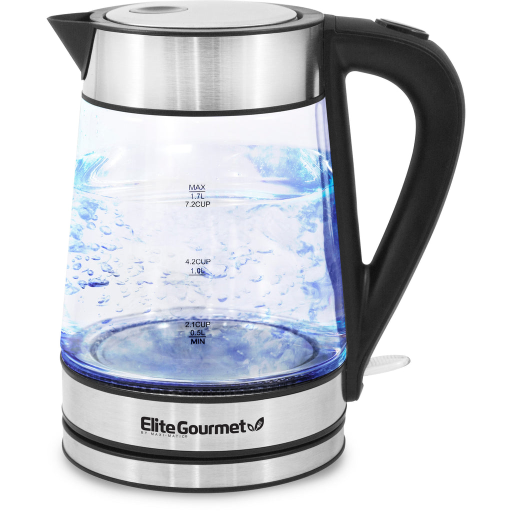 1.7L Cordless Electric Glass Kettle with Auto Shut-Off (Stainless steel and glass)