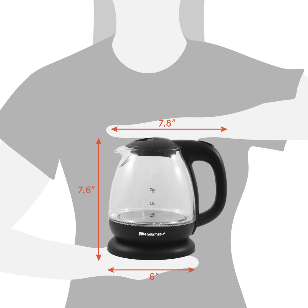 1L Electric BPA-Free Glass Kettle, Cordless 360°, Blue LED Auto Shut-Off