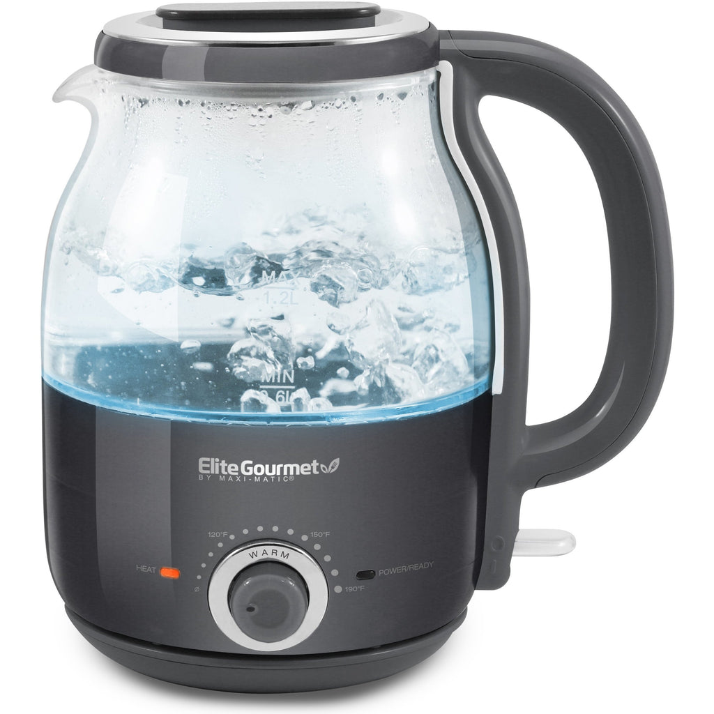 1.2L Electric BPA-Free Glass Kettle, Cordless 360°, Auto Shut-Off (Charcoal Gray)
