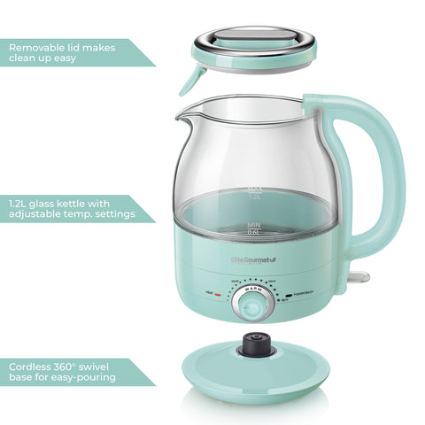 1.2L Electric BPA-Free Glass Kettle, Cordless 360°, Auto Shut-Off