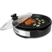 12" Electric Stainless Steel Indoor Grill with grilled meat and vegetable.