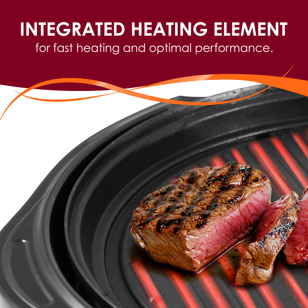 INTEGRATED HEATING ELEMENT for fast heating and optimal performance. Heat wave on the surface of the grill