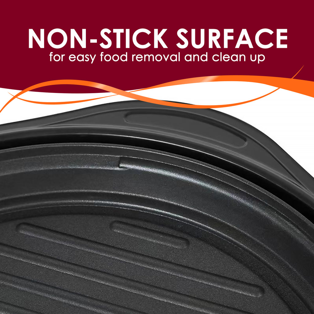 NON-STICK SURFACE for easy food removal and clean up. Close up view of surface of the grill