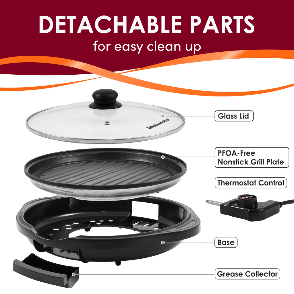 11 Nonstick Electric Indoor Grill with Glass Lid