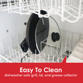 Easy To Clean dishwasher safe grill, lid, and grease collector. Elite Gourmet Electric Stainless Steel Indoor Grill inside of the dishwasher.