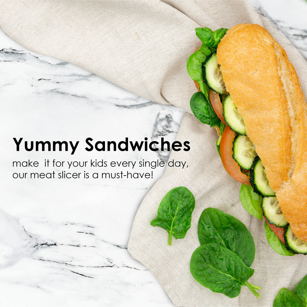 Yummy sandwiches make it for your kids every single day, our meat slicer is a must-have!