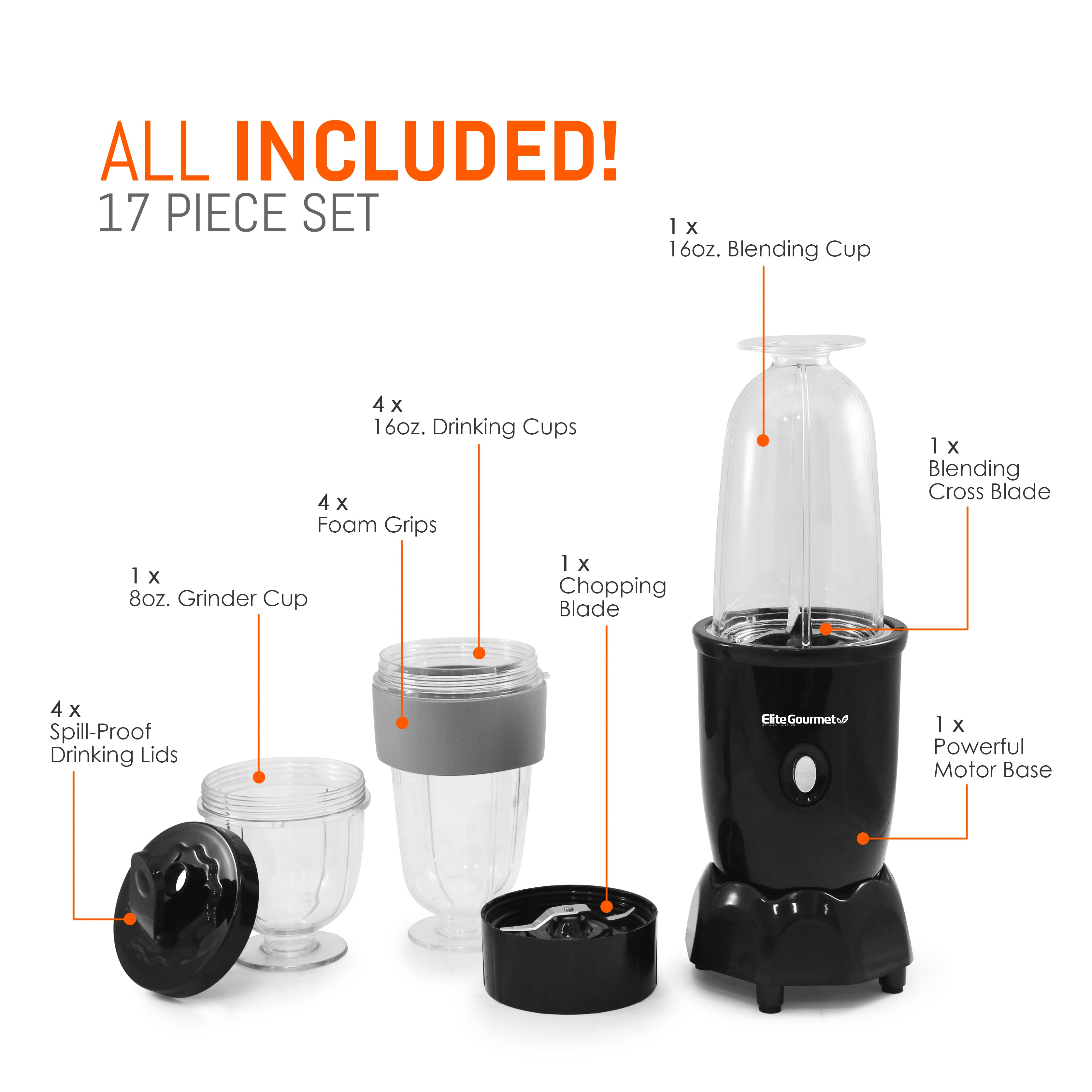 14PC Personal Drink Mixer [EPB-1800] – Shop Elite Gourmet - Small