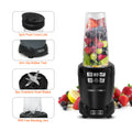 Spill-Proof Travel Lids, Anti-slip rubber feet, 6pc stainless steel blades, BPA Free blending jars.
