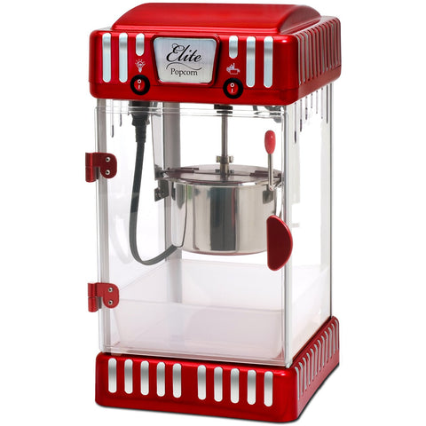 2.5 oz classic carnival tabletop kettle popcorn popper machine, retro style.