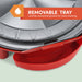 REMOVABLE TRAY catches unwanted grease for easy cleaning