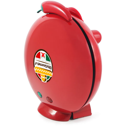 Red Quesadilla Maker displayed upright for storage.