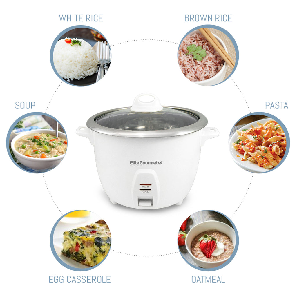 Elite Gourmet Erc-2010 Electric Rice Cooker with Stainless Steel Inner Pot Makes Soups, Stews, Grains, Cereals, Keep Warm Feature, 10 Cups Cooked