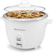20-cup rice cooker with stainless steel cooking pot and glass lid.