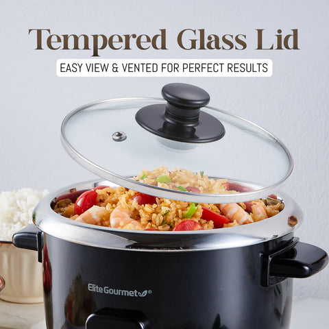 Tempered Glass Lid.  Easy view & vented for perfect results.