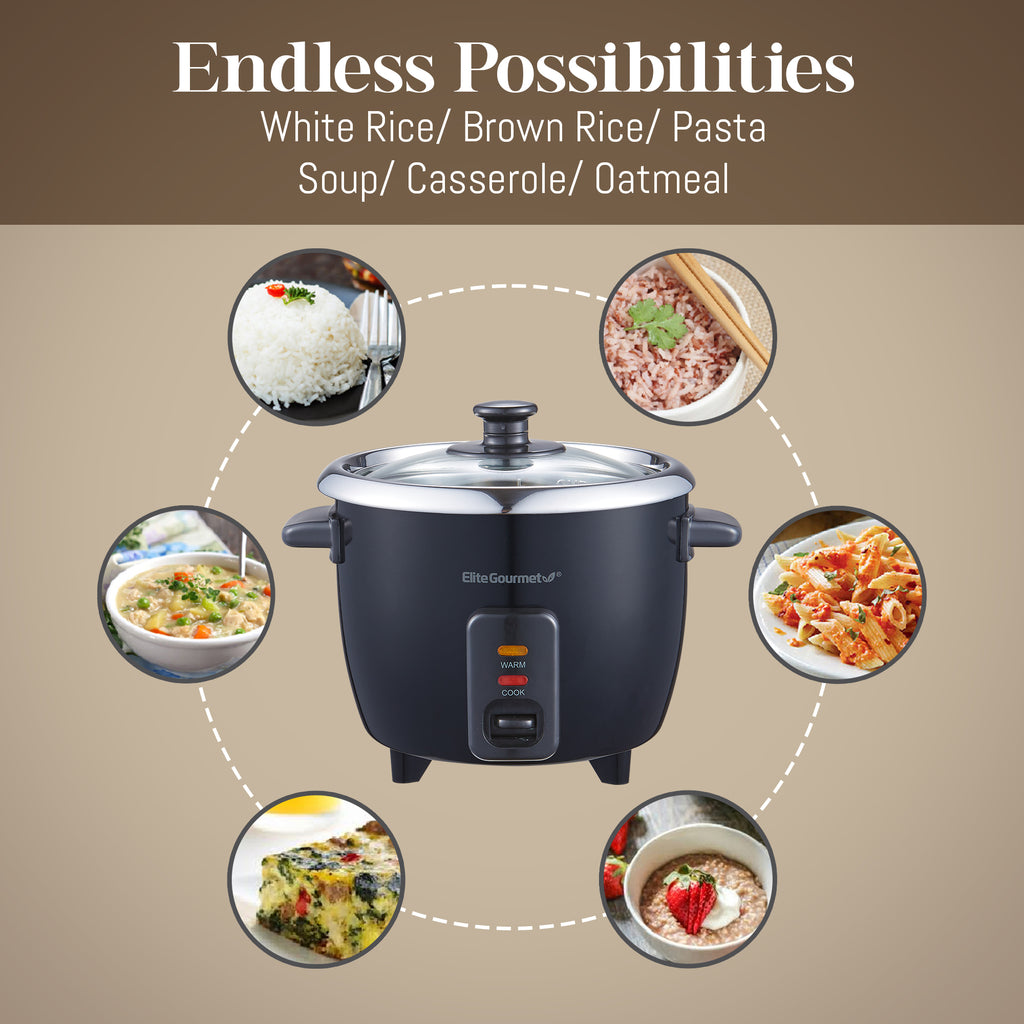 Endless Possibilities.  White Rice/Brown Rice/Pasta/Soup/Casserole/Oatmeal.  Food Images circulate the rice cooker.