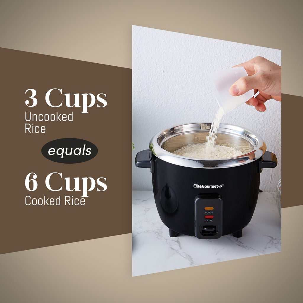 3 Cups uncooked Rice equals 6 cups cooked rice.