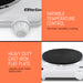 Variable temperature control for more versatile cooking.  Heavy duty cast-iron flat plate creates even heat distribution.