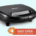 Closed top view of the sandwich maker. Easy open cool touch handle with lock.