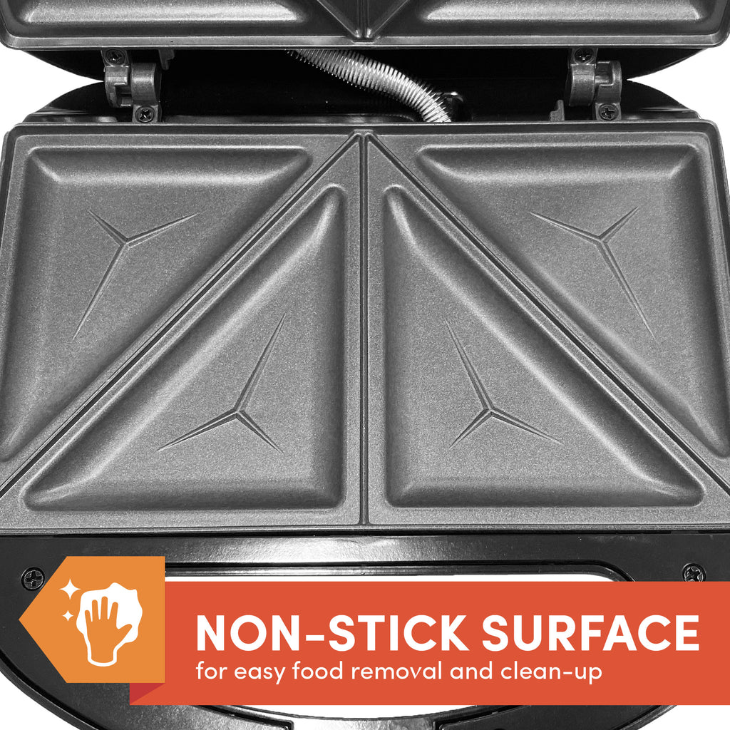 Close up view of the cooking plates. Non-stick surface for easy food removal and clean up.