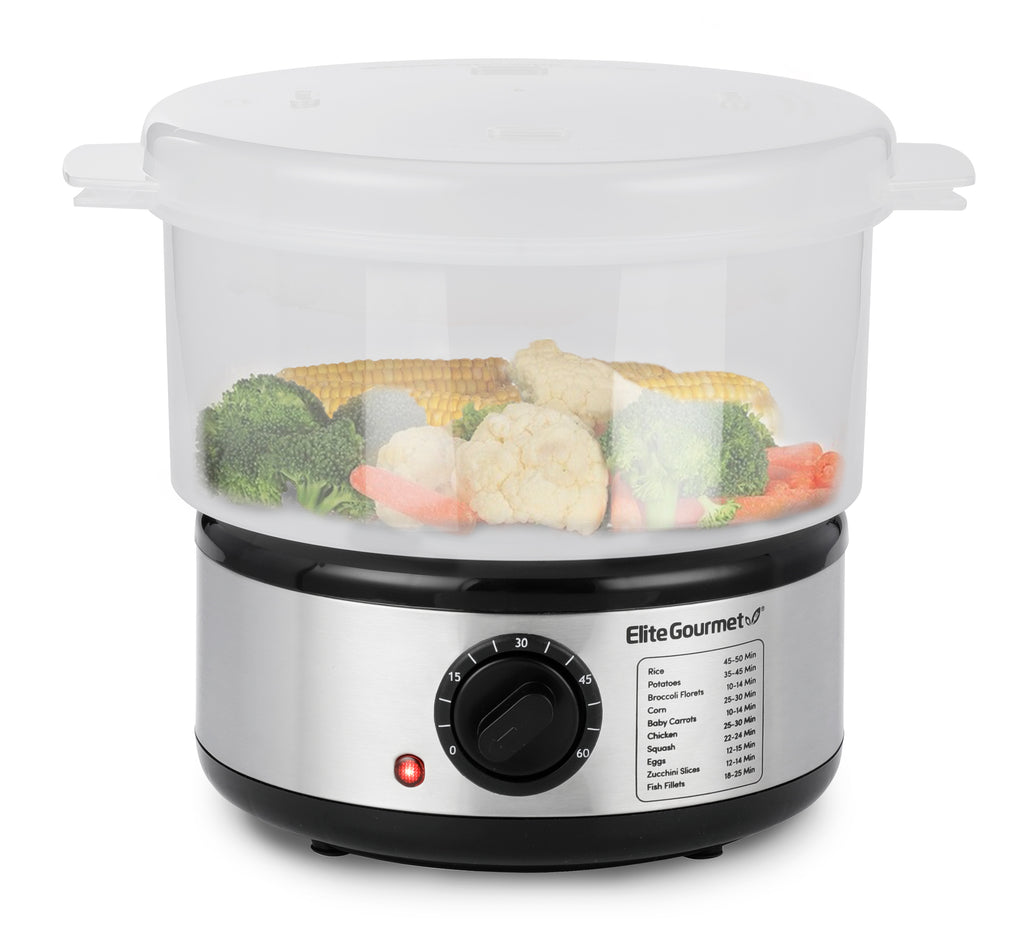 1 Tier Stainless Steel Food Steamer with vegetables.
