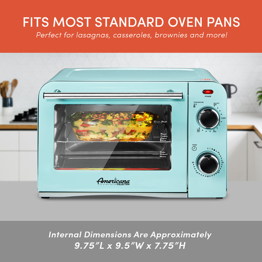 FITS MOST STANDARD OVEN PANS Perfect for lasagnas, casseroles, brownies and more! Internal Dimensions Are Approximately 9.75"L × 9.5"W × 7.75"H.