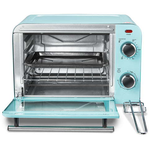 4 Slice Vintage Diner Retro Countertop Toaster Oven door opened front view