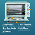 Glass Window conveniently monitor cooking progress.  3 Rack Positions allows you to cook multiple dishes at once.Oven Door Handle safely open/close door. Control Panel temperature, function, timer controls and power indicator light.  Accessories Wire Rack, Bake Tray.