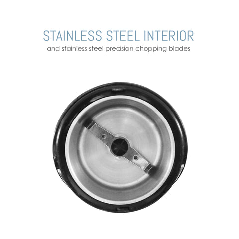 Stainless Steel Interior and stainless steel precision chopping blades.