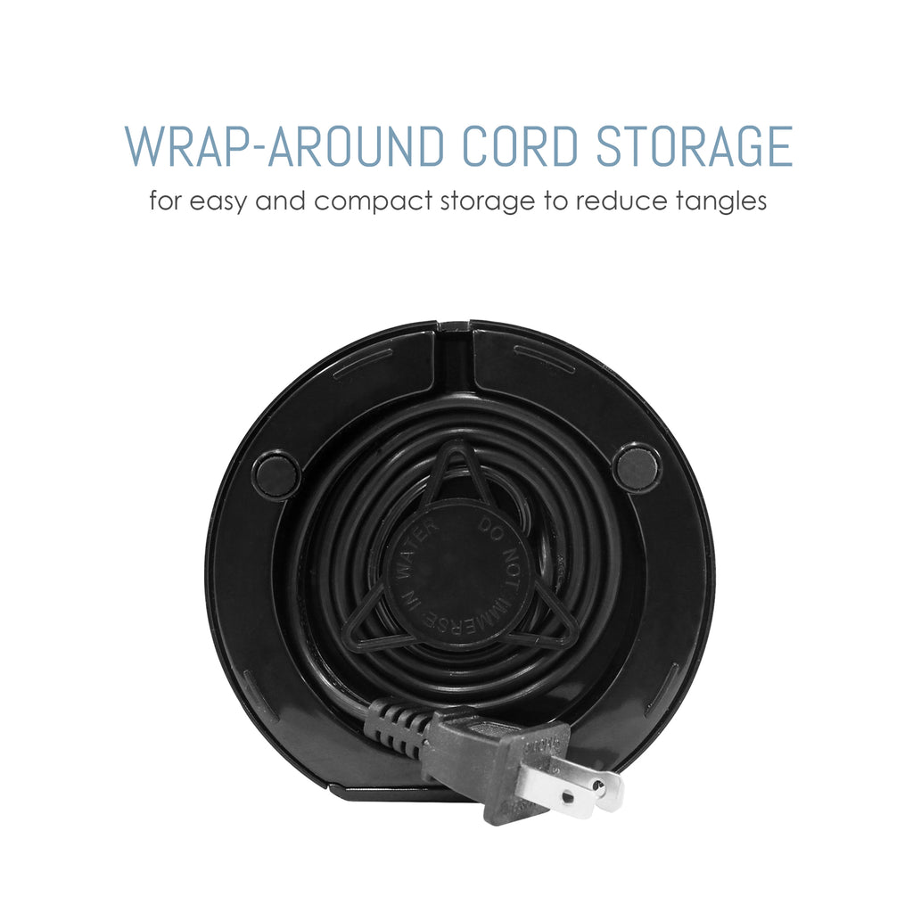 Wrap-Around Cord Storage for easy and compact storage to reduce tangles.