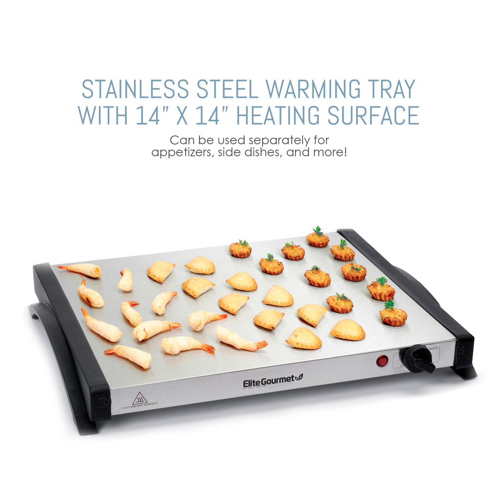 STAINLESS STEEL WARMING TRAY WITH 14" X 14" HEATING SURFACE Can be used separately for appetizers, side dishes, and more!