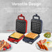 Versatile Design Make all the breakfast classics with this 3-in-1 cooking appliance! The compact design includes interchangeable cooking plates to function as a Waffle Maker, Grill, or Sandwich Maker. Showing red and blue gray color of mini waffle makers