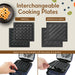 Interchangeable Cooking Plates. WAFFLE SANDWICH/GRILL. Easily remove the plates with the press of a button. Image showing changeable cooking plates and changing steps.