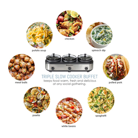 Z 7.5Qt. Triple Slow Cooker Buffet with Individual Lid Rests