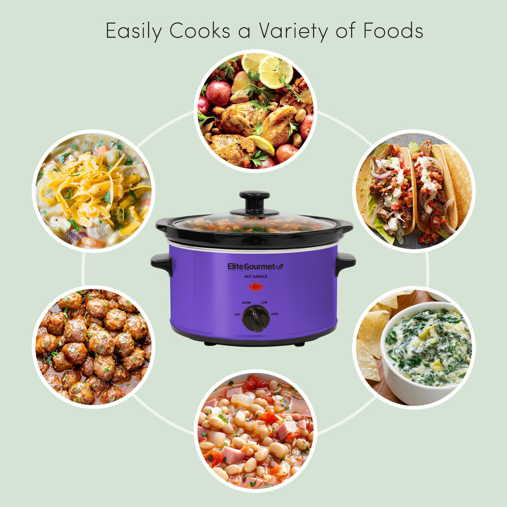 2 Qt. Oval Electric Slow Cooker with Glass Lid (Purple) – Shop