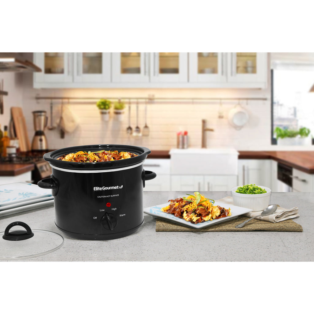  Elite Gourmet Diamond Pattern Slow Cooker Removable  Dishwasher-Safe Stoneware Pot with Tempered Glass Lid, Cool-Touch Handles,  6 Quart, Charcoal Black : Everything Else