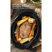 Large roast and vegetables inside stoneware pot.  Removable stoneware slides right out of the base for easy transport to the table or storage in the fridge.