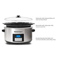 Dishwasher-Safe Tempered Glass Lid with Cool-Touch Knob.  Removable 8.5Qt. Dishwasher-Safe Ceramic Insert Pot, Brushed Stainless Steel body with Cool-Touch handles, easily wipe clean.