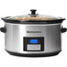 8.5 Qt. Stainless Steel Slow Cooker with beef stew inside cooking pot.
