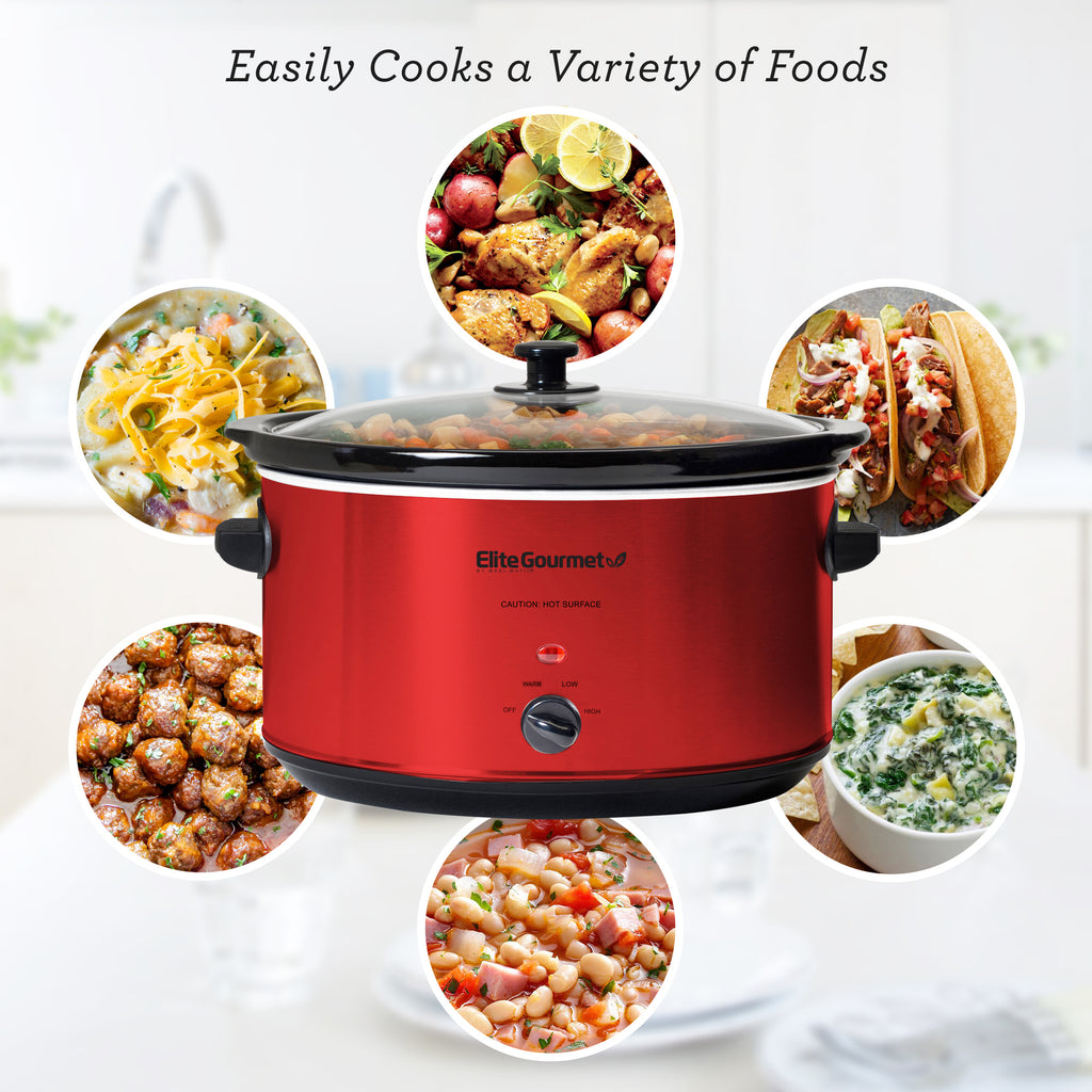8.5 Qt. Deluxe Metallic Red Slow Cooker with Glass Lid