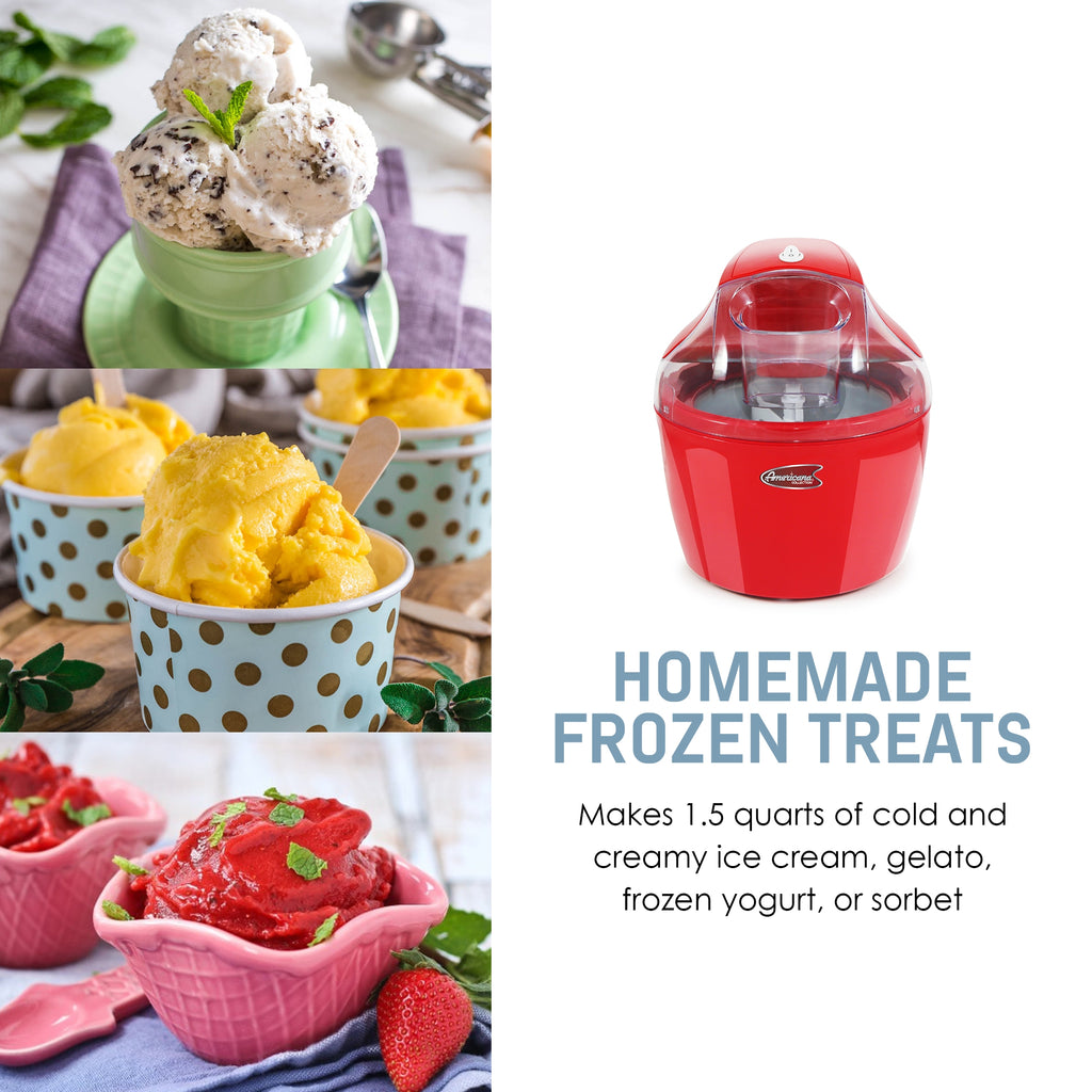 Frozen Yogurt, Ice Cream & Sorbet Maker + Extra Bowl (Red