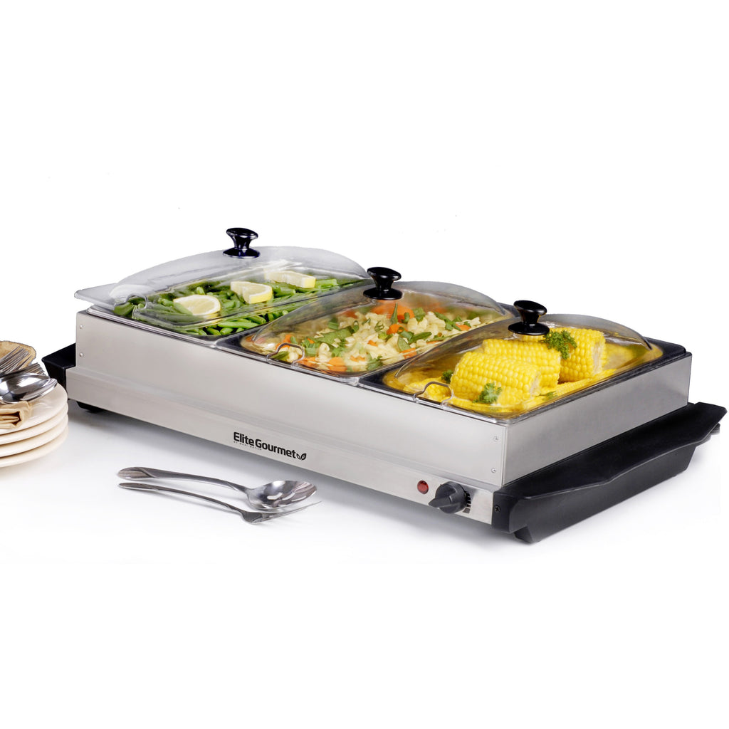 Small electric slow cooker, triple buffet server and warming plate